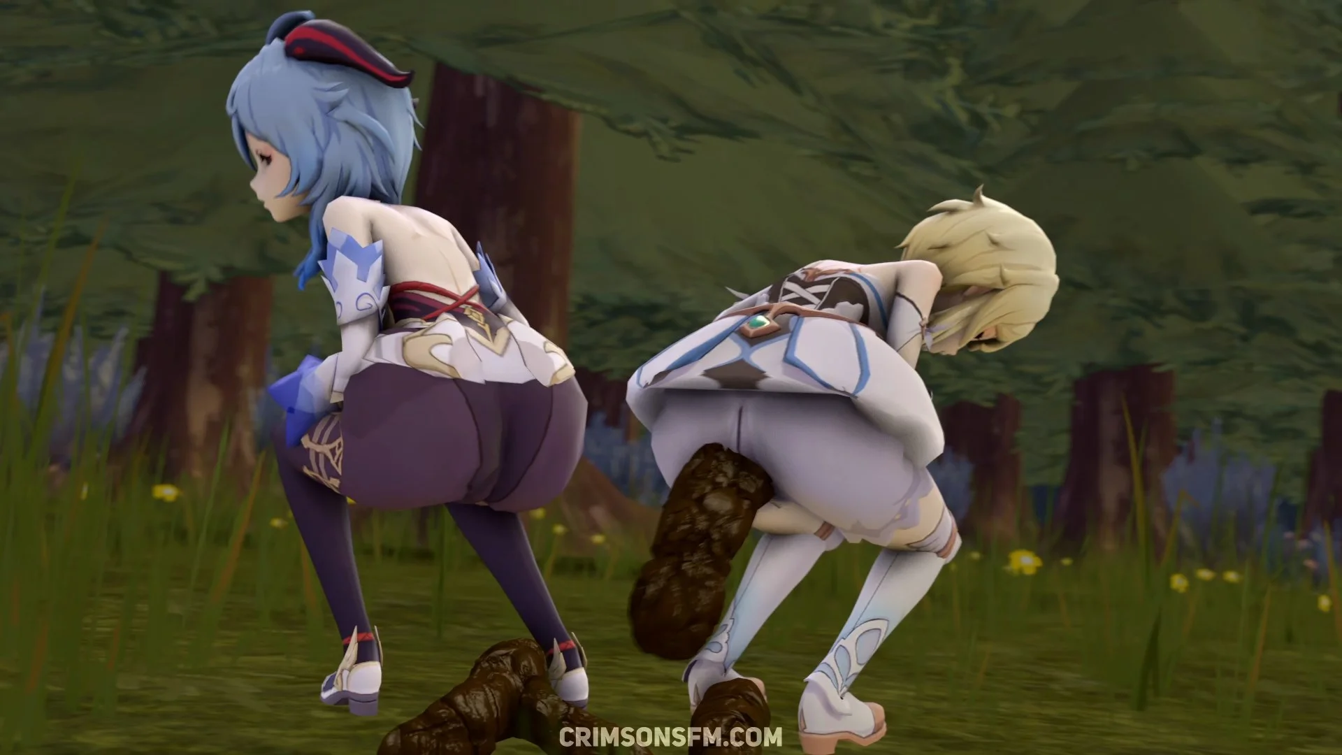 Ganyu and Lumine fart for You – pooping scene with scat alternative – fetish SFM preview 2